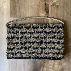 Vintage 1930s black embroidered beaded Made in India bag